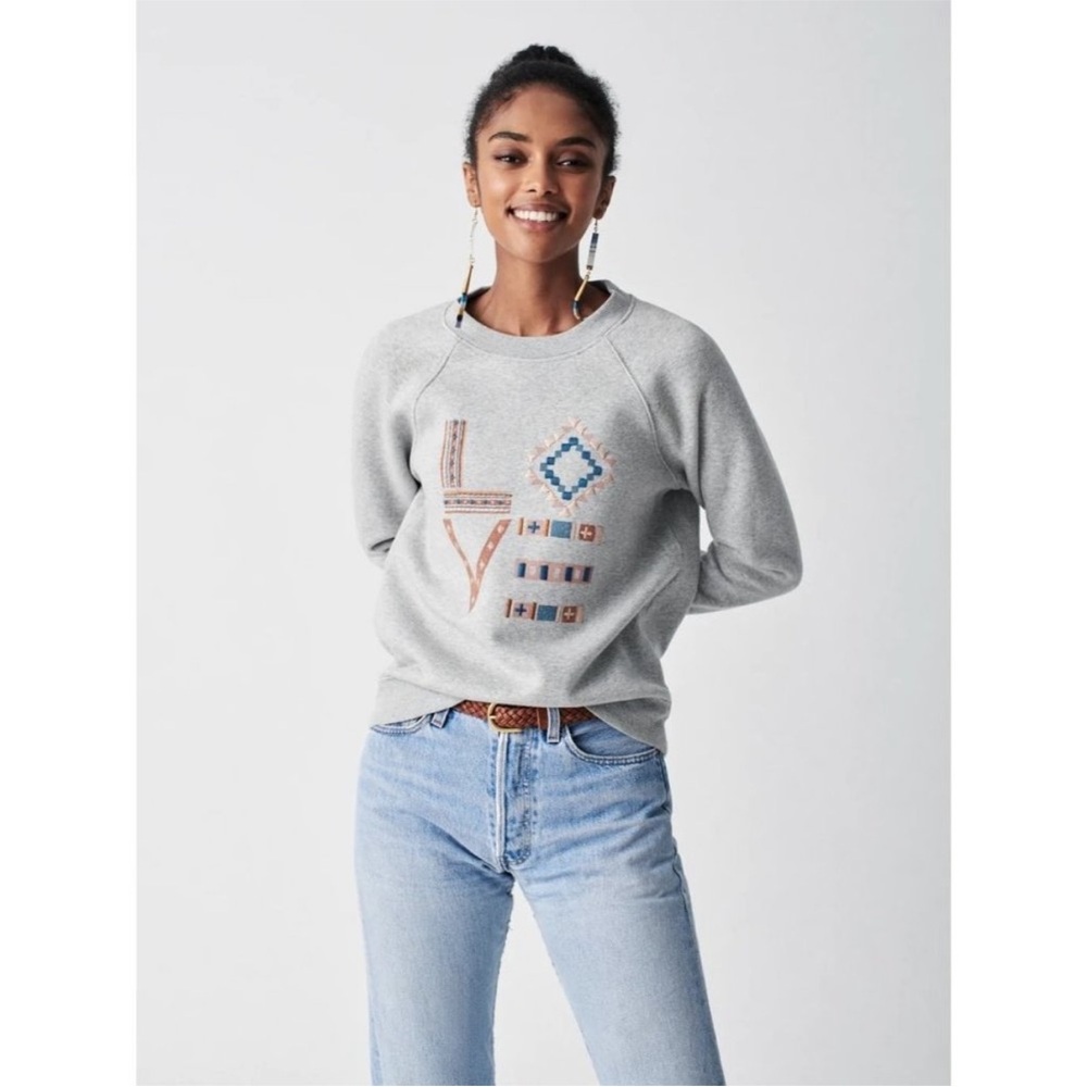 Faherty B. Yellowtail Love Crewneck Sweatshirt Size Small Gray Embroidered